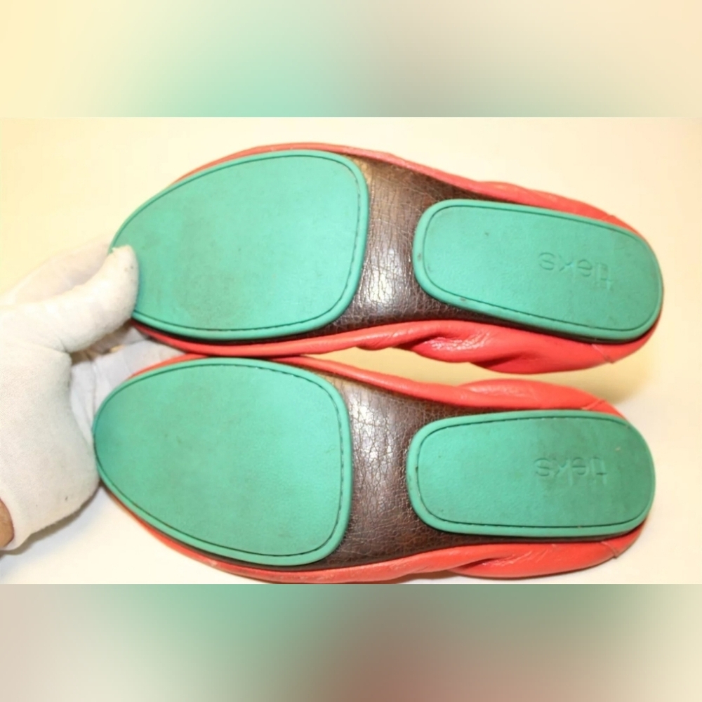 Tieks Coral Red Leather The Ballet Flat Chic Comfort Travel Shoes 9 EUC 👀 - Picture 14 of 16